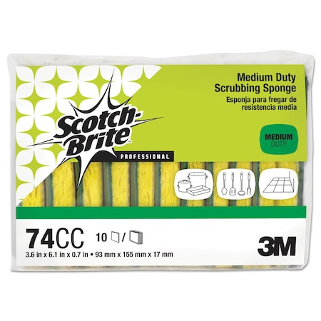 Scotch-Brite Professional Medium-Duty Scrubbing Sponge, 3 1/2 x 6 1/4, PK10 74CC